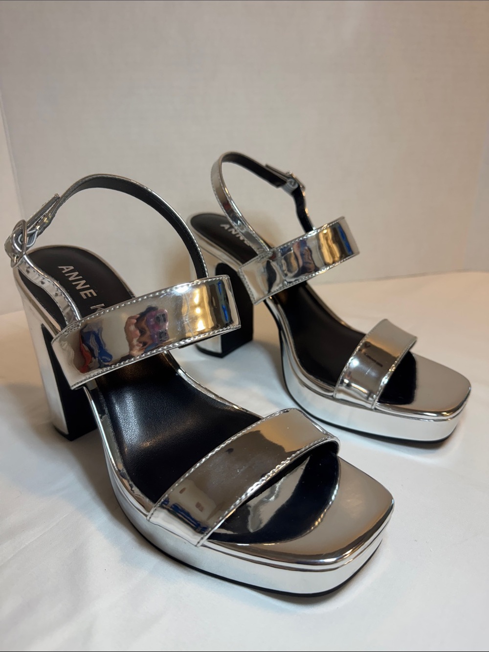 Anne Klein Chrome Metallic Platform Sandals